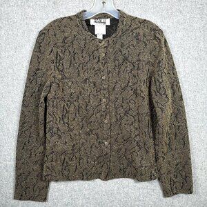 Vintage Ribkoff Trends Womens Size 12 Gold Top Long Sleeve Button Metallic